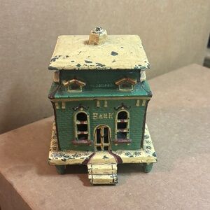 Vintage Style Green and Yellow Bank Figurine